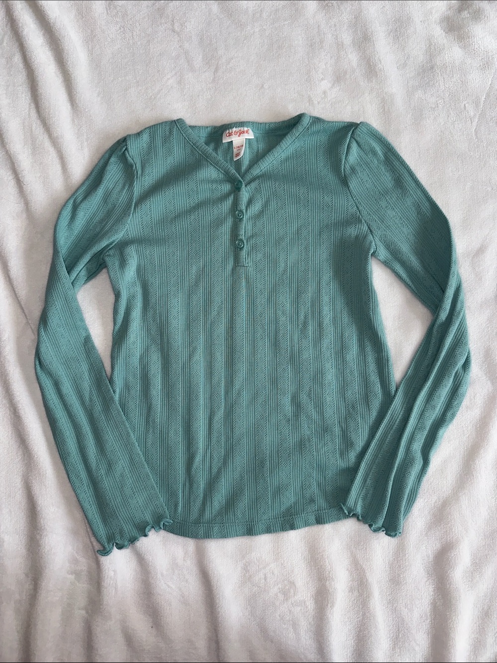 Cat & Jack Teal Ribbed Long-Sleeve Henley